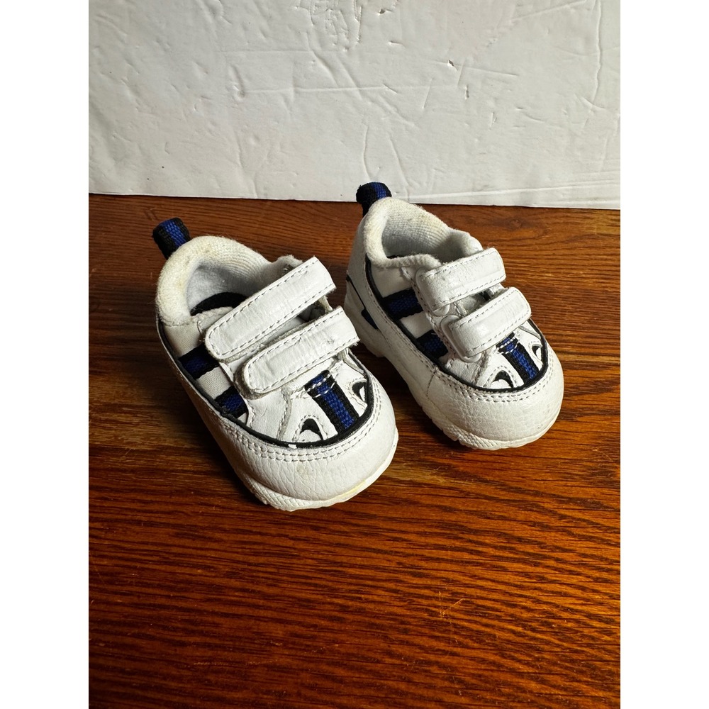 McKIDS Baby Boys White Blue Action Flex Sneakers Hook‎ Loop Straps Size 1